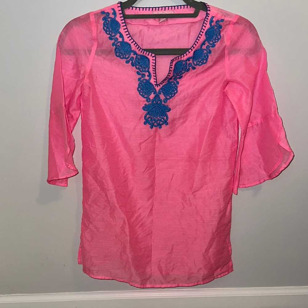 Lilly Pulitzer Pink and Blue Flutter Sleeve Swim Coverup.  Girl 8-10 Large